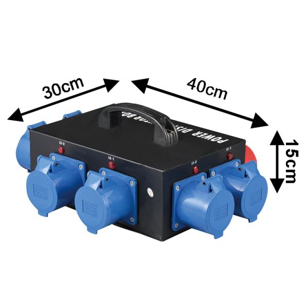 DJ Power Distribution Box 308V 32A 6x16A CEE 3P Outputs Robust Steel Housing EMC/LVD Certified for Events & Performances