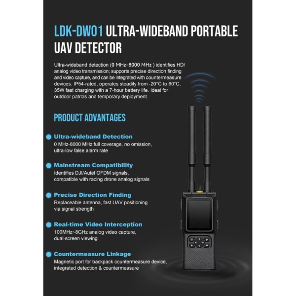 Long Range Portable Drone Detector with 0MHz-8000MHz Spectrum Detection Replaceable Battery and Type C Charging Support