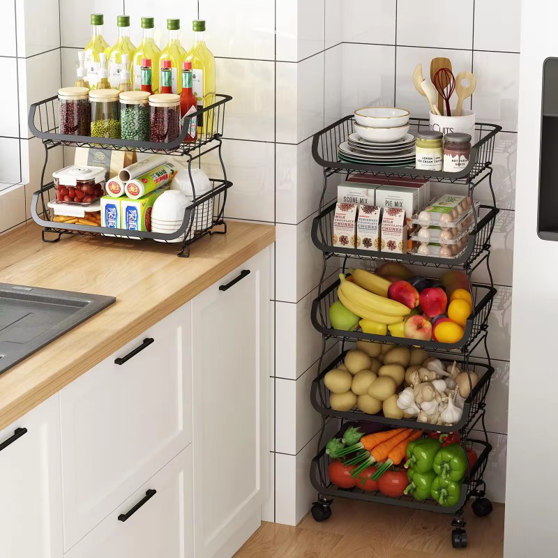 Custom Large Capacity Multi Tier Rolling Shelf Stackable Kitchen Use Fruit Vegetable Cart with Wheels