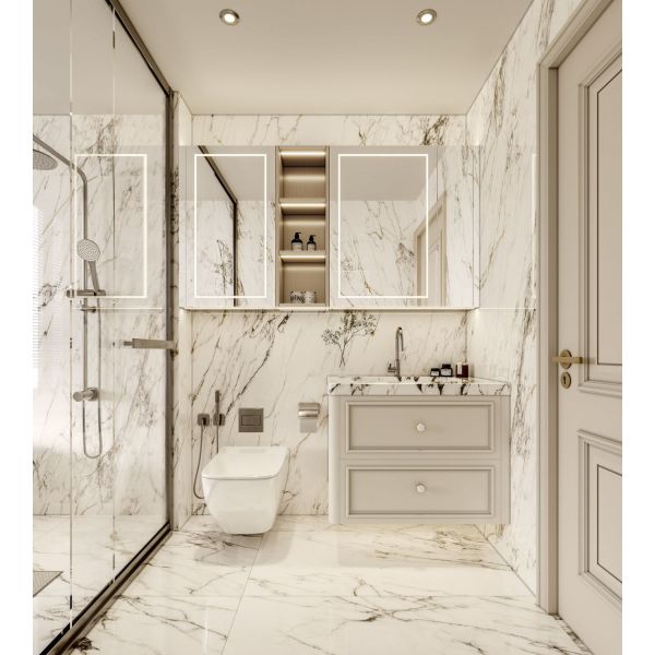 French White Stainless Steel Bathroom Vanity with Marble Top