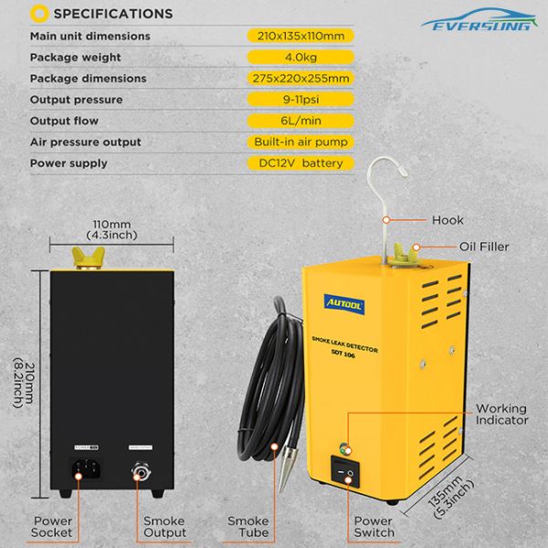 SDT106 Car Smoke Leak Detector 12V Automotive EVAP Gas Leak Locator