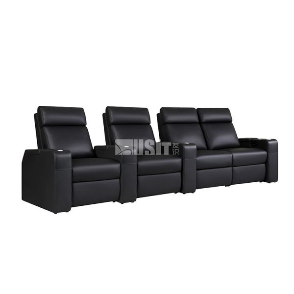 Contemporary Theater Seating Black Leather Soft Upholstery Recliner For Softness And Durability