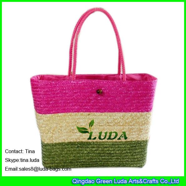 LUDA colorful lady handbags brands wheat straw large chevron tote bag