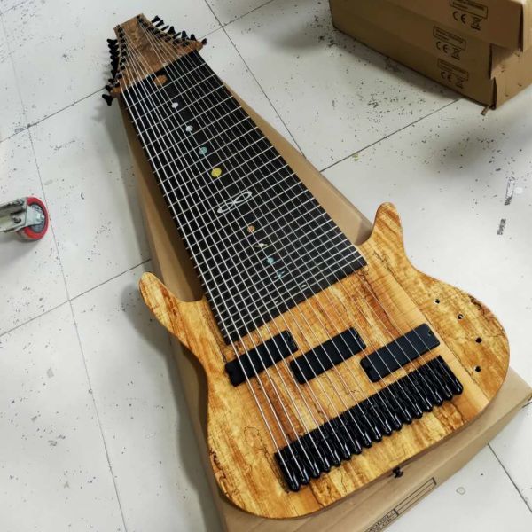 Grand 17 strings bass guitar mahogany body neck rosewood fingerboard wireless inlay logo and shape can be customized
