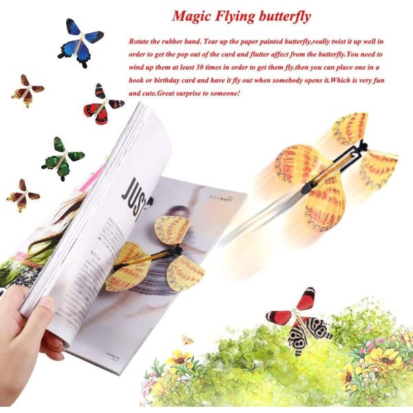 Wind Up Magic Flying Butterfly Toys Great Surprise Card For Kids 4.5*3.9 Inch
