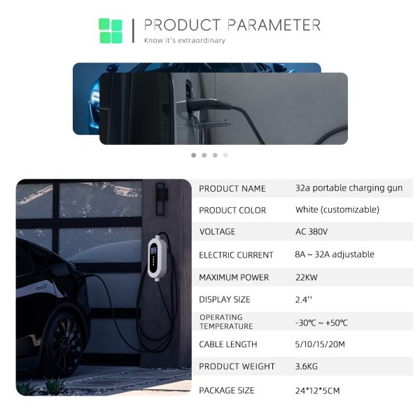 3 Phase 22kw 32A User Friendly Overcurrent Protection Mode 2 EV Smart Charger