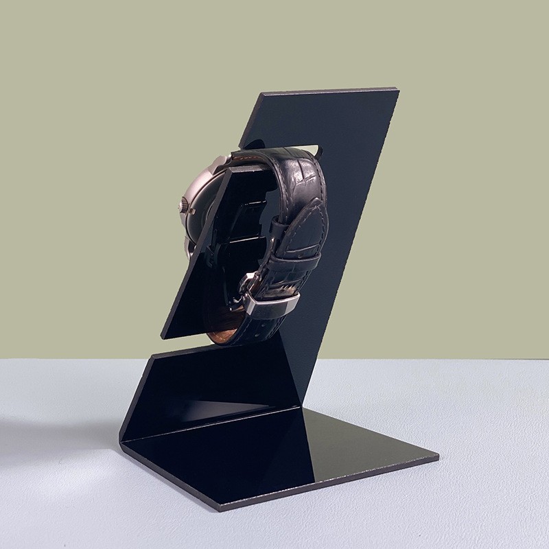 Single Watch Display Stand, Matte Black Acrylic Wristwatch Holder Rack, L-Shape Cutout Watch Showcase for Watch Shop, Jewelry Retail Counter Photography Props