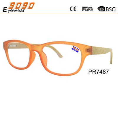 New arrival and hot sale of plastic reading glasses, wooden temple ， suitable for women and men
