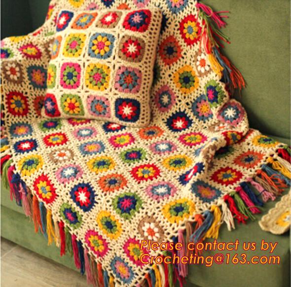 Nordic Hand-woven crochet hook Daisy striped blanket, Cashmere knitted blanket, sofa blank