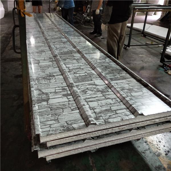 EPS sandwich roof panel 1050-75-0.426mm sandstone steel sheet up and wood grain down