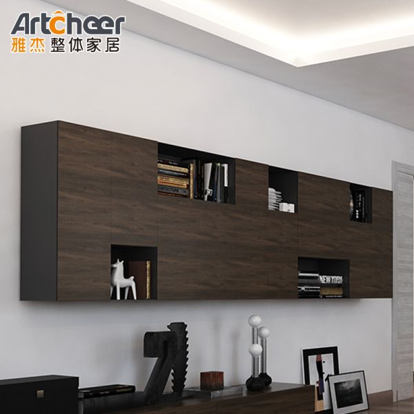Modern Luxury Mahogany Veneer TV Cabinet with Adjustable Height and Wall Mounted Design