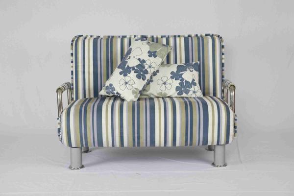 30KG Modern Home Sofa Bed Rounded Edges With Chrome Legs Armrest Blue And White
