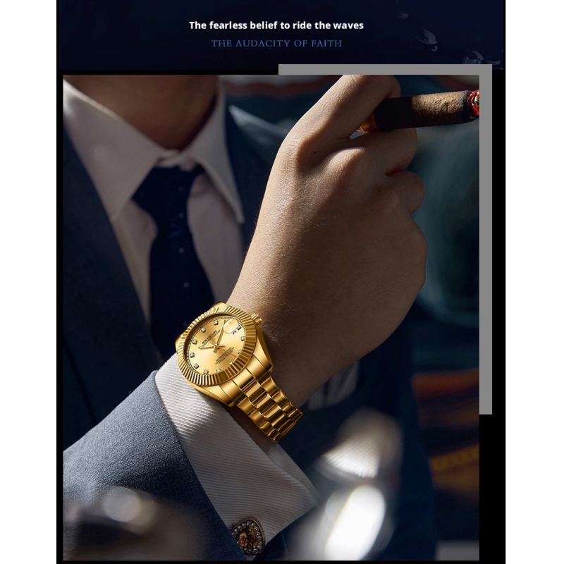 Two Tone Gold Silver Fluted Bezel Men Business Watch Stainless Steel Bracelet Calendar Luminous Waterproof Dress Quartz Wristwatch Multi Dial Colors