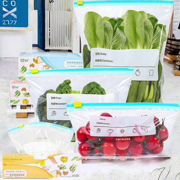 Custom Multi-Size Fresh Food Storage Bags - Resealable Reusable Pouches for Fruits/Vegetables with Date & Content Label