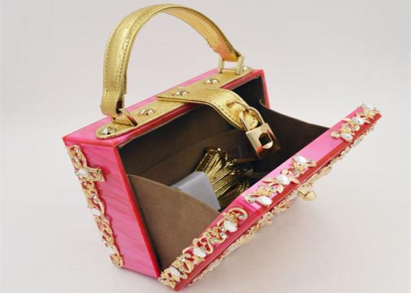 Customize Jewel Pink Acrylic Clutch Bag Lucite Frame And Small Box Sized