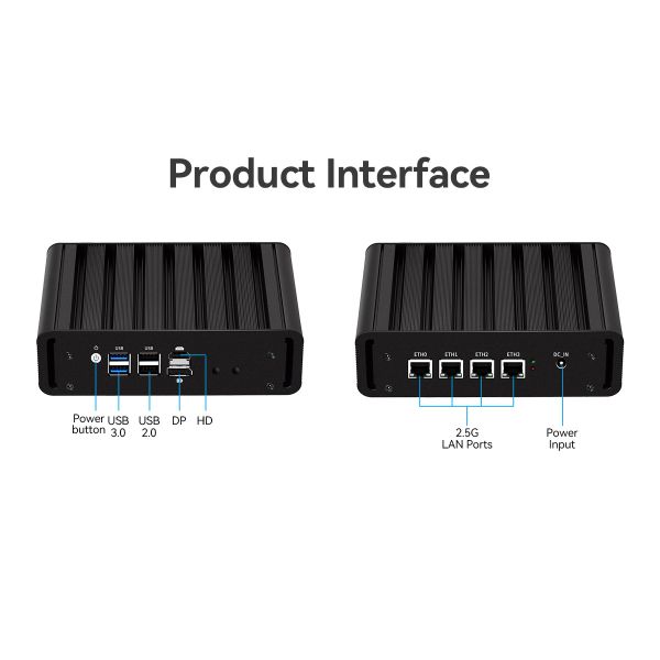 N100 Firewall Router Mini PC с четырьмя 2,5 Гбит / с LAN HDMI и DP для домашнего офиса