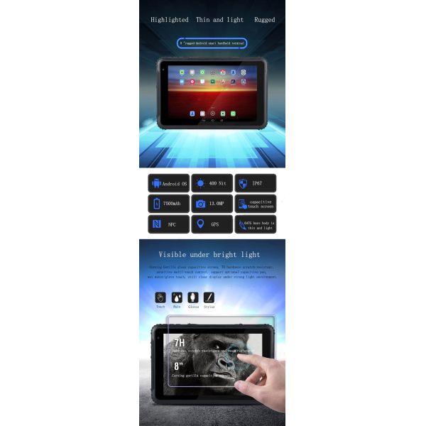 ПК планшета андроида IP67 450Nits промышленный, BT4.2 планшет 8 дюймов изрезанный