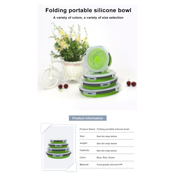 коробка для завтрака 350 складчатости силикона круга 4pcs 500 800 1200ML