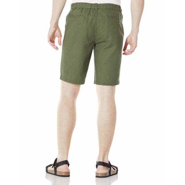 Olive Zipper Closure Mens Linen Shorts Drawstring 10 Inch Inseam Shorts