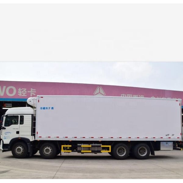 light weight HOWO t5g 8x4 man engien 340 hp 30 ton meat fish cold room van truck