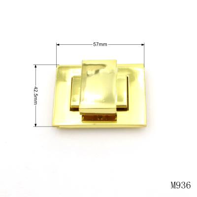 Rectangle Bag Turn Lock Gold Plated Metal Turn Lock For Lady Bag