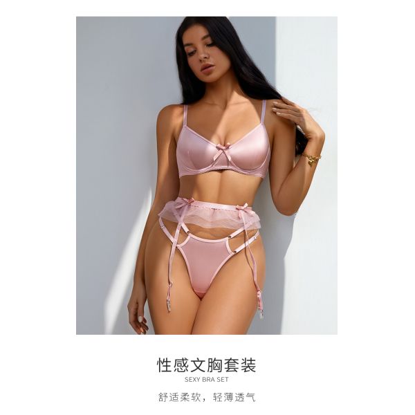 Women Bra Sexy Girl Three-piece Underwear Set Exquisite Bow S M L Breathable Plus Size Comfortable Briefs Ladies Bra