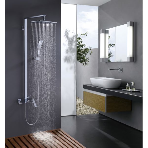 Modern Square Brass Metered Bathroom Rain Bath Shower Mixer Faucets Wall Mounted