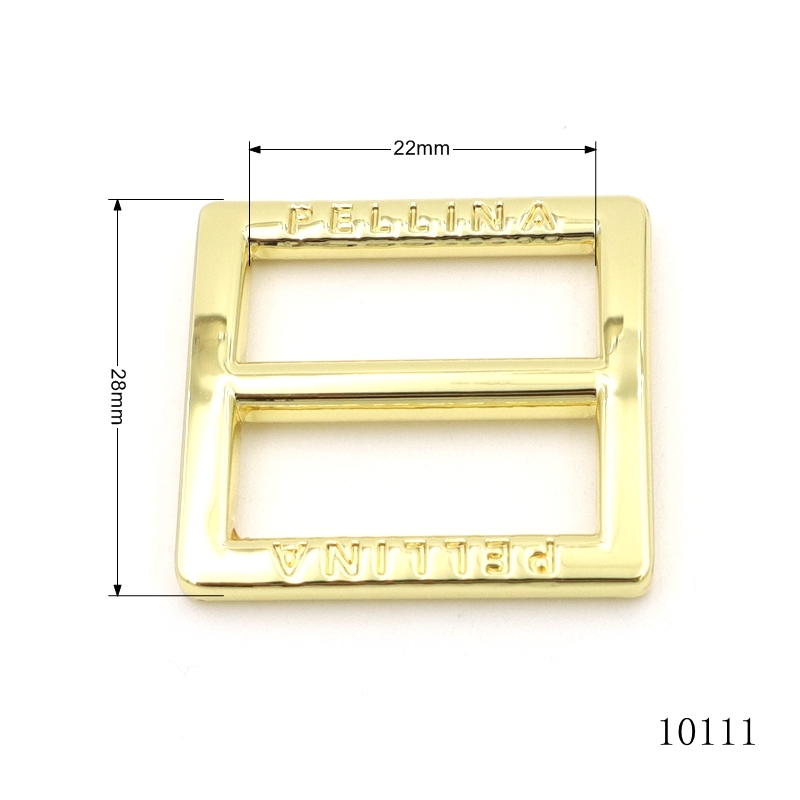 Shiny Gold Logo Engraved Square Buckle Zinc Alloy Tri-Glide Slider Buckle For Handbag Hardware Accessories