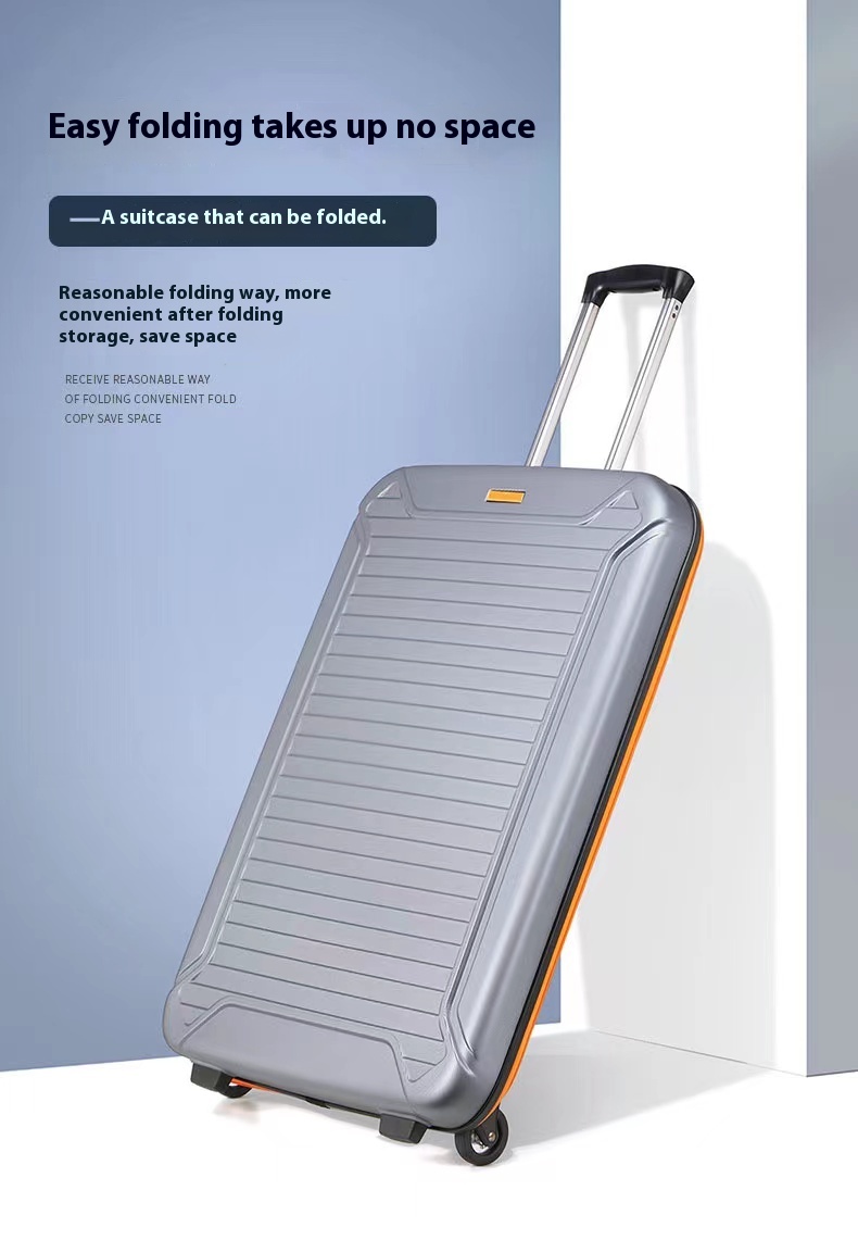 Unisex Lightweight Trolley Case One-Way Spinner Wheel Foldable Large Size ABS+PC Fashionable Password Luggage for Men's Women's