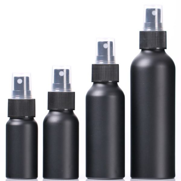 Black Aluminum Spray Bottle Pump Empty For Cosmetic Essential Oil Durable