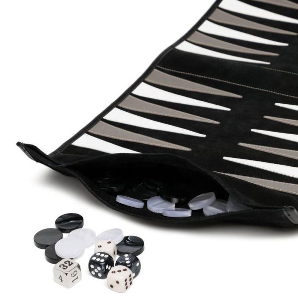 Custom Luxury Leather Travel Backgammon Roll Set With Buckle Fastening Internal Pocket