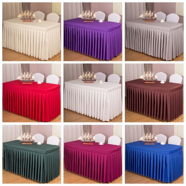 blue Washable 100% Polyester Restaurant Table Skirt
