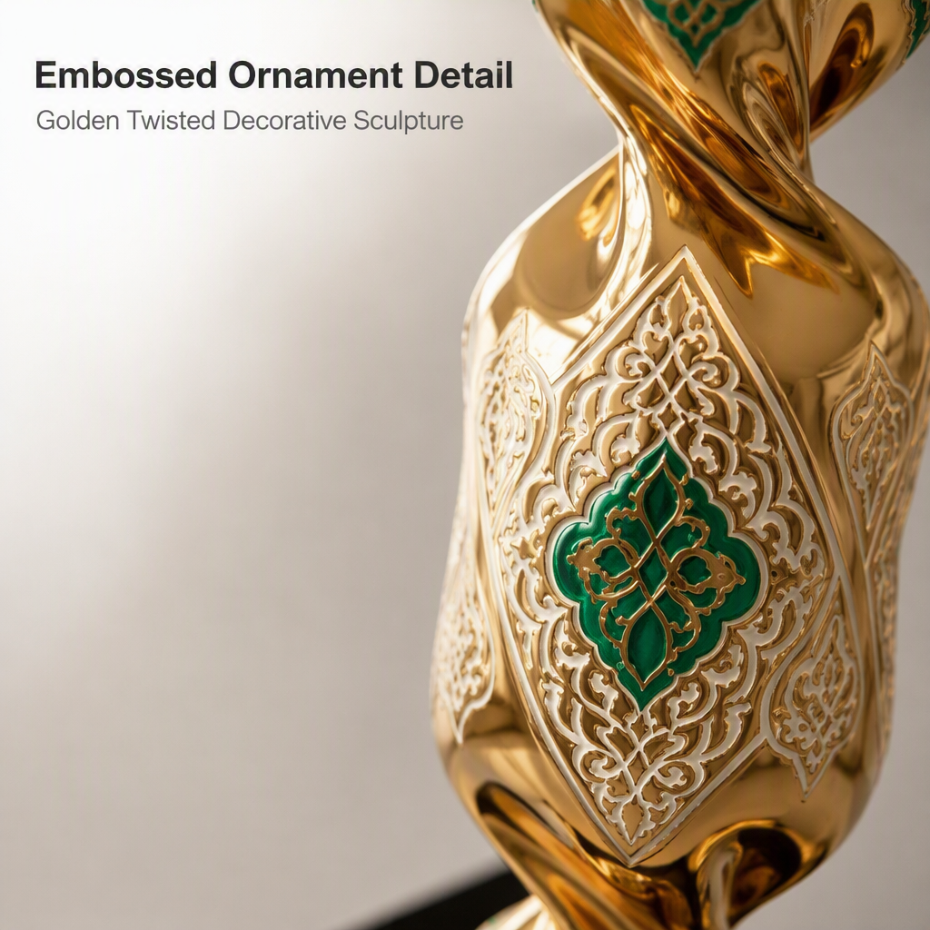 Luxury Islamic Art: Saudi Gold Twisted Candy Sculpture | Custom Modern Decor