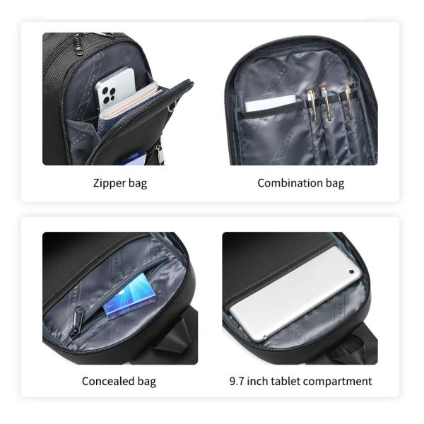 OEM ODM Легкий водонепроницаемый кроссбоди мужской рюкзак с USB-портом