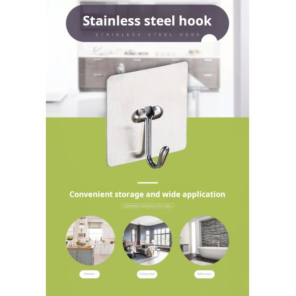 Smooth Edge Strong Bearing Capacity Stainless Steel Adhesive Hooks for Bathroom, Kitchen and Living Room