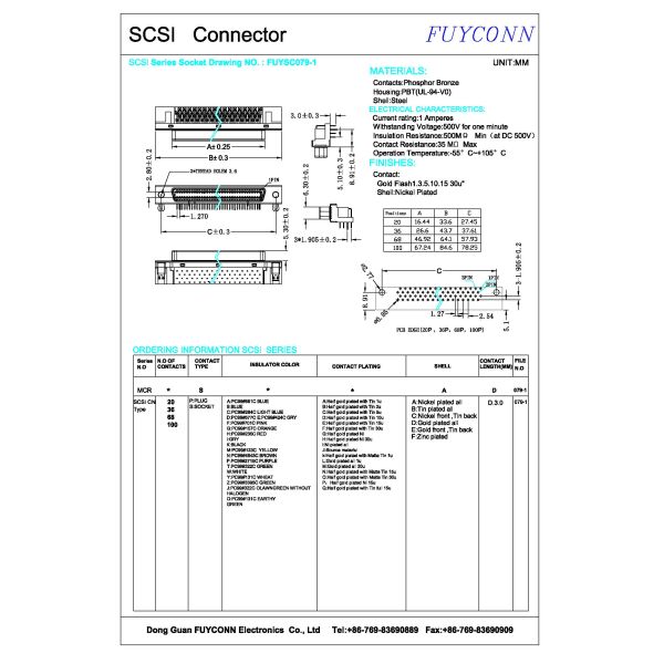 36 соединитель PCB прямоугольный женский MDR соединителя SCSI Pin