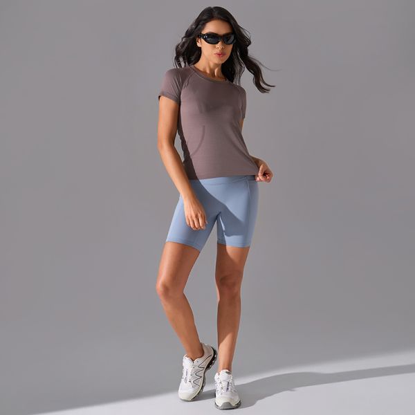 High Waisted Yoga Shorts Nylon Spandex Blend Tummy Control 5