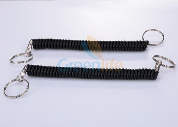 Bungee Black PU Coiled Lanyard Cord , 3.0 MM Dia Retractable Tool Lanyard