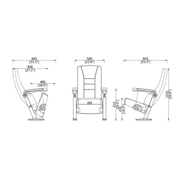 ПУ эргономики полный складывая коммерчески театр усаживая структуру руки угла 90 градусов стальную