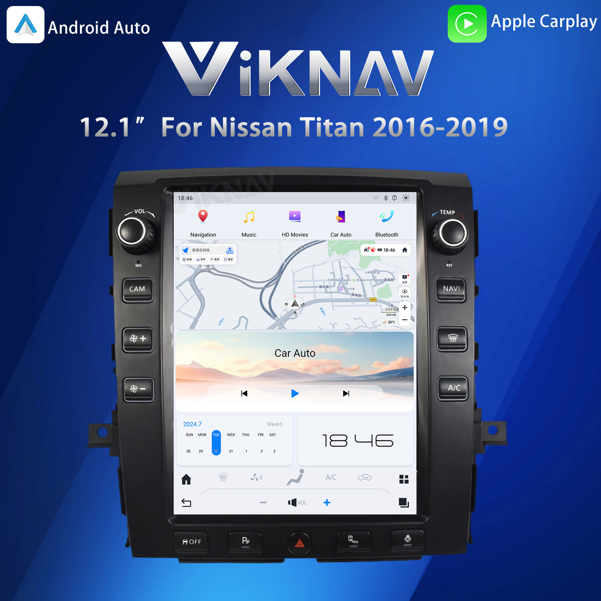 2016-2019 Viknav Android Nissan Titan Радио мультимедийный проигрыватель 12,1 дюйма