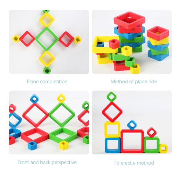 Wooden Intelligence Color Square Box Kindergarten Learning Toys Assembly Blocks