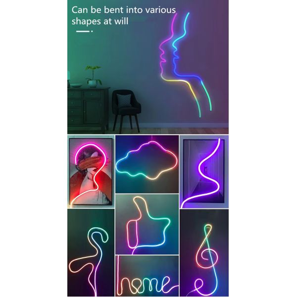 5M полный цвет RGB Led Neon Гибкий Силиконовый Окружающий Световой Стрип Умный DIY Цифровой Беговой Стрип Световой Набор TUYA APP