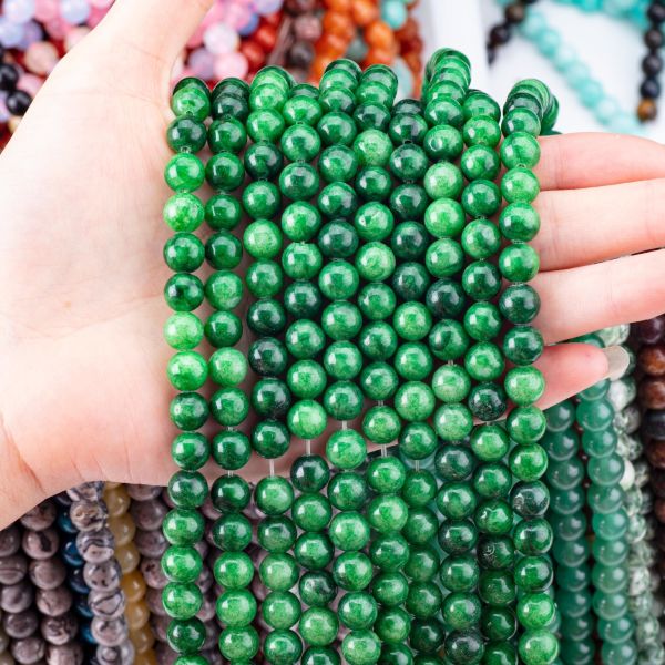 Natural Crystal Dark Green Jadeite  8MM Round Loose Beads Gemstone Beads For DIY Jewelry Making
