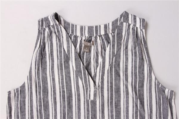 Summer Vertical Striped Women'S V Neck Vest 55% Linen 45% Rayon