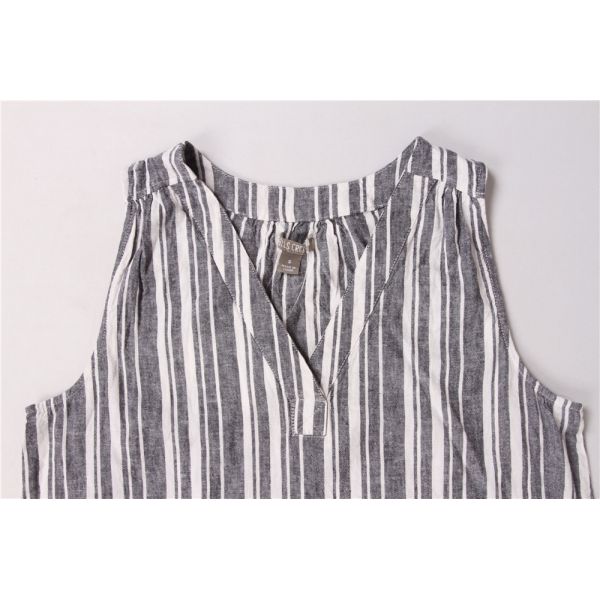 Summer Vertical Striped Women'S V Neck Vest 55% Linen 45% Rayon