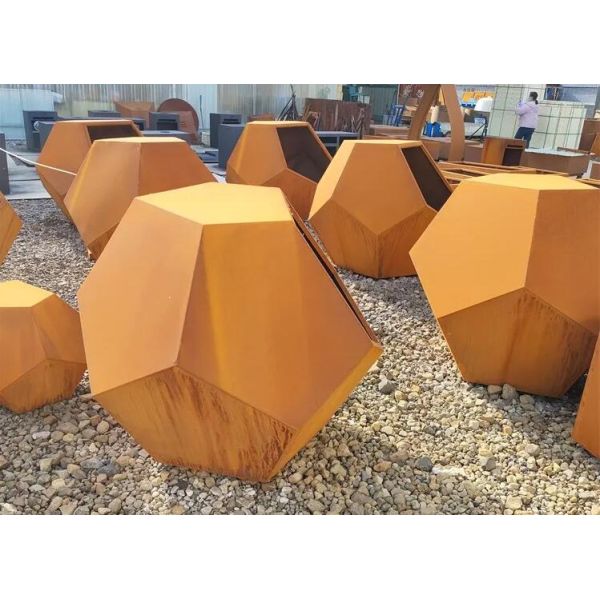 Outdoor Corten Steel Planters Metal Circle Statue Succulent Flowers Pot