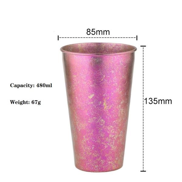 Colorful Single Wall Titanium Beer Cup Outdoor Coffee Mugs 480ml Capacity