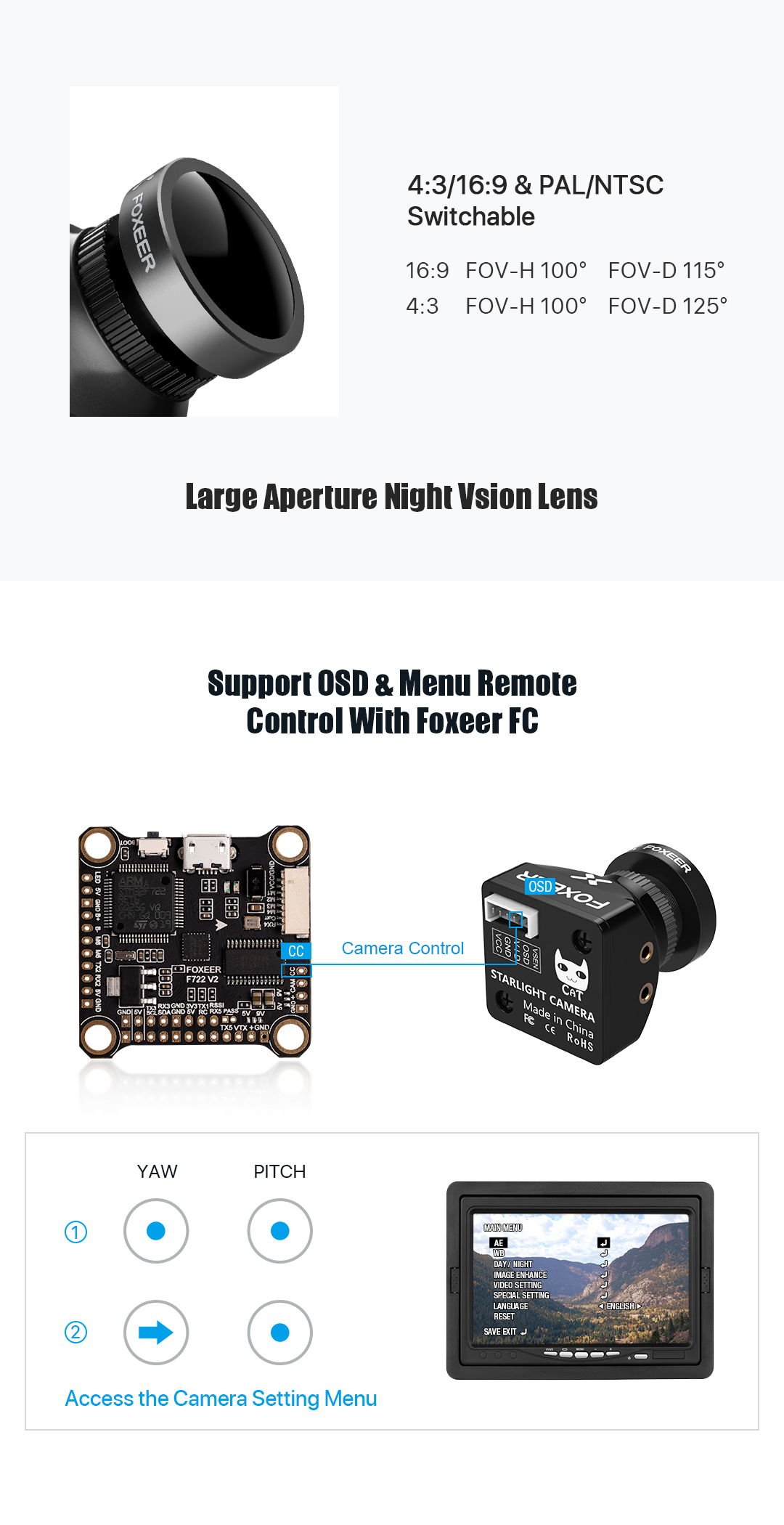 Wholesale Price Foxeer Mini 3 1200TVL 0.00001Lux StarLight FPV Camera M12 2.1mm Low Light Lens PAL/NTSC For RC Racing Drone