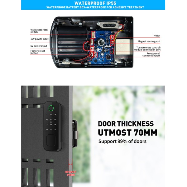 Yagu Tuya APP IP55 Waterproof Door Lock for Home/Office Bull Head Fingerprint Password Lock Outdoor Single & Double Fingerprint
