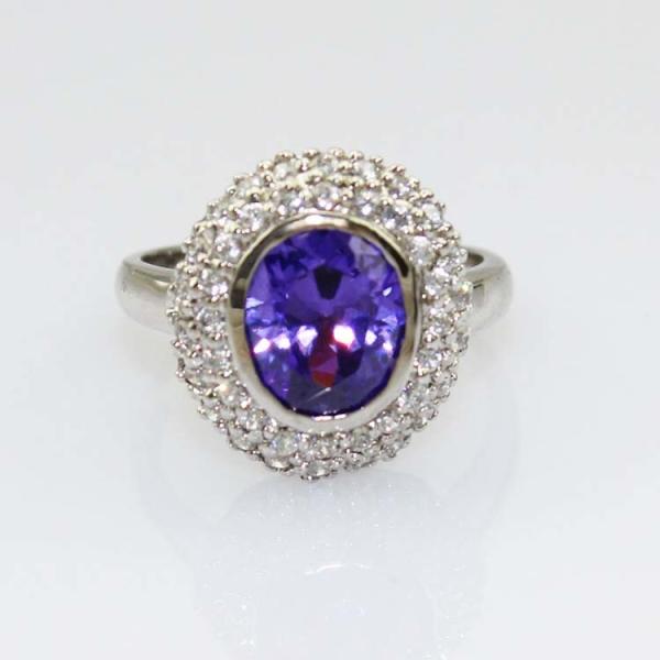 925 Silver Oval Garnet  Gemstone Ring  with Cubic Zircon (S-RJ692)